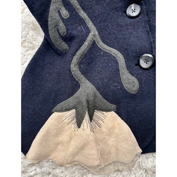 Anthropologie Rosie Neira Moonflower Blue Green Boiled Wool Jacket Sweater L - Picture 5 of 8